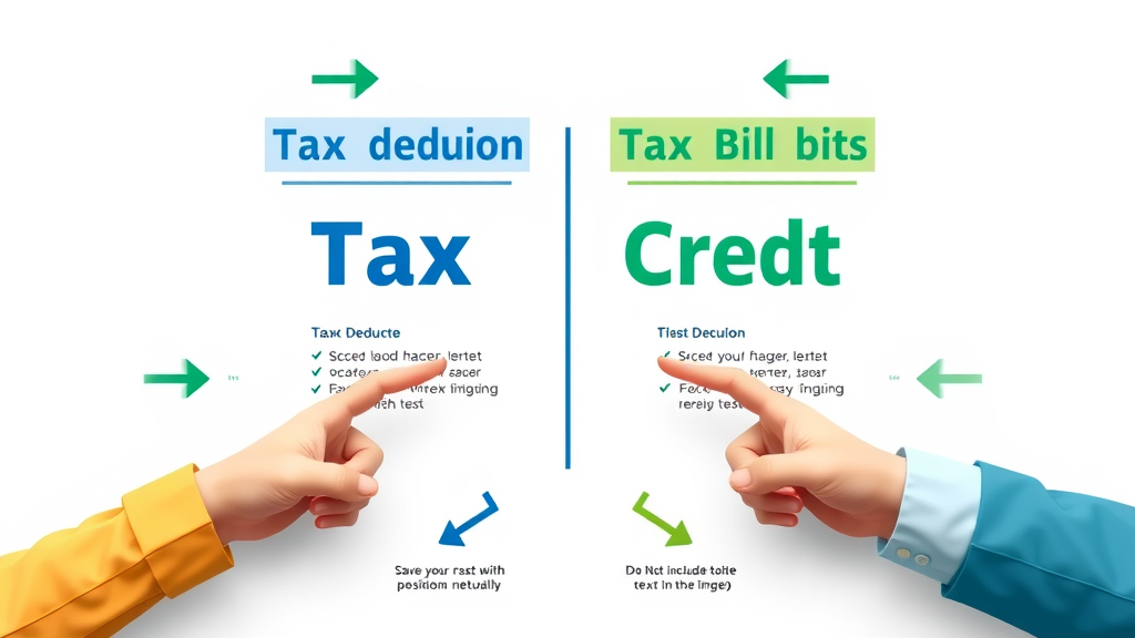 tax credit vs tax deduction infographic hands pointing tax bill arrows