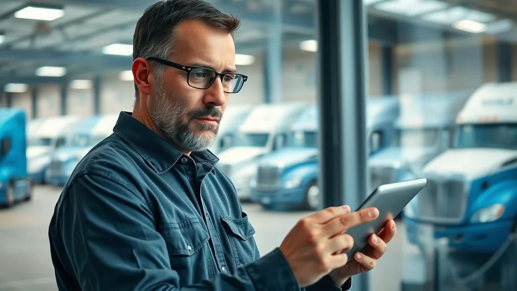 Fleet management dashboard interface used by trucking company owner reviewing digital management software