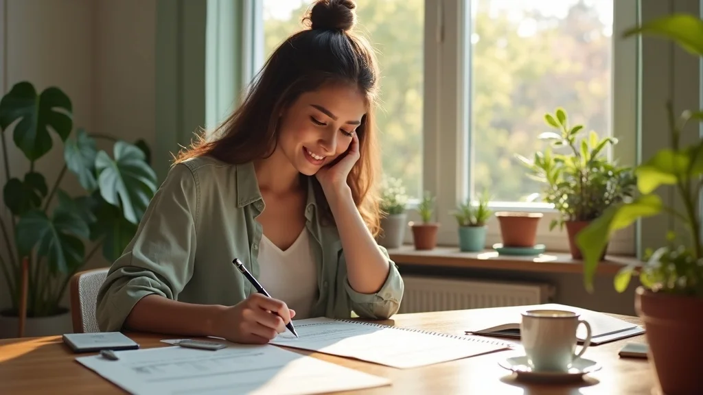 Person reviewing green card paperwork and calendar for immigration process