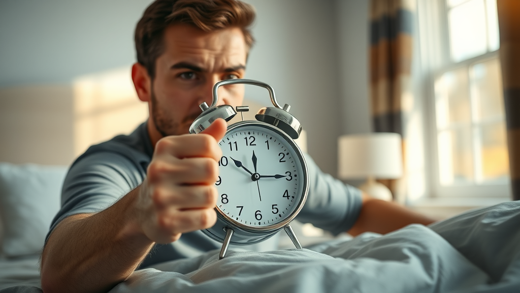 turning off an alarm clock with determination