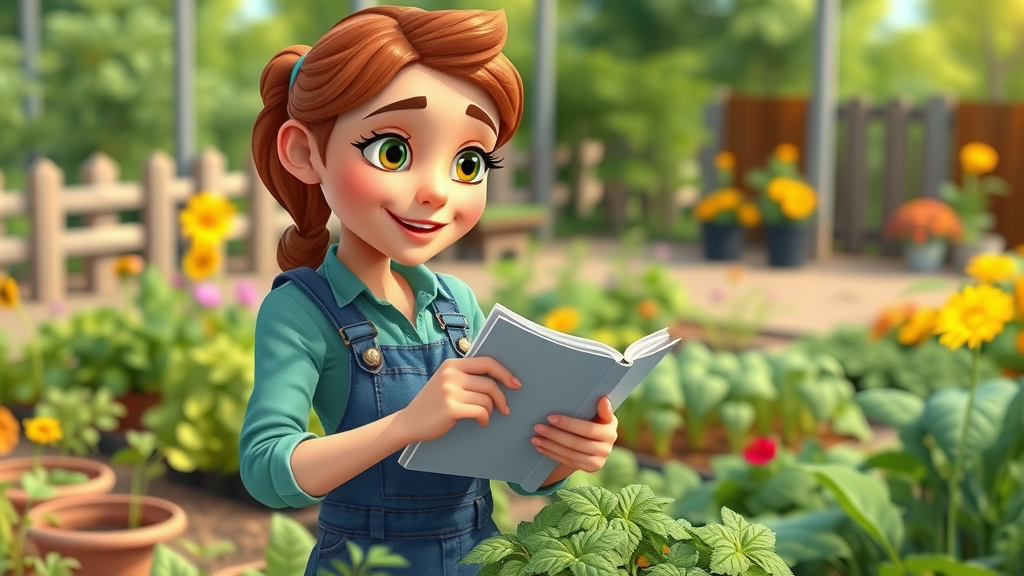 Gardener with a notebook, focused, planning routine
