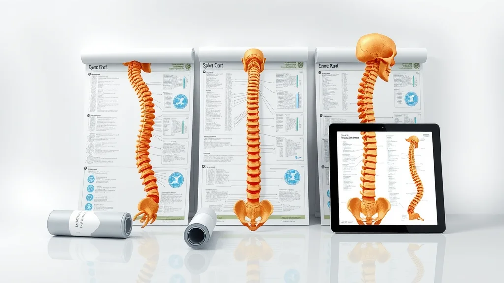 Side-by-side display of three different spine charts with nerves: laminated, unlaminated, and digital tablet version, showing product clarity for choosing best spine chart with nerves