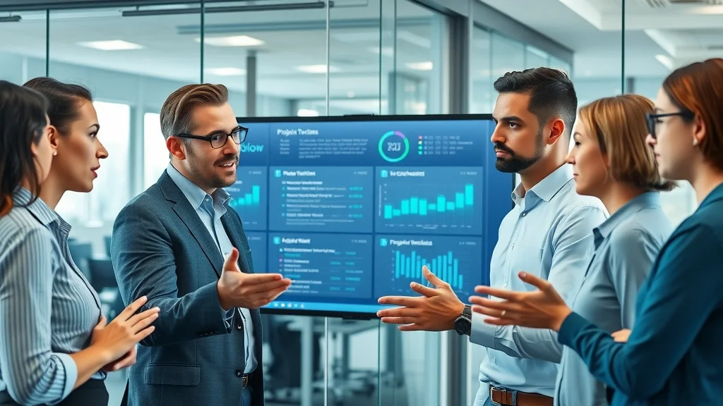 Project manager leading a team through AI workflow transition in a modern professional services office.