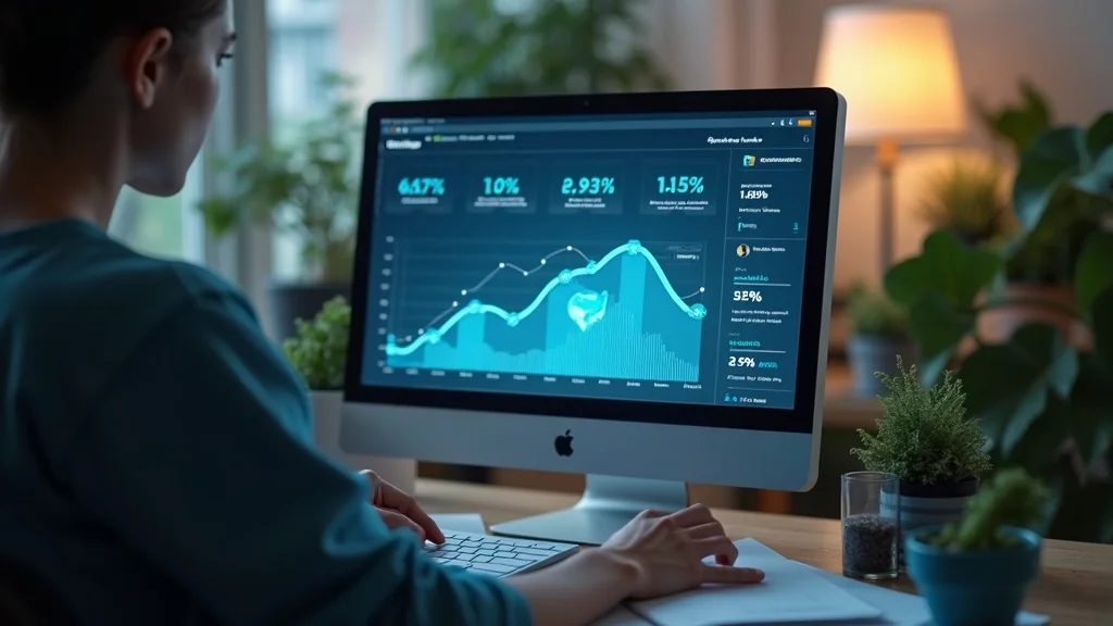 Business owner reviewing digital dashboard with growing marketing reach, icons, and graphs - scaling a business