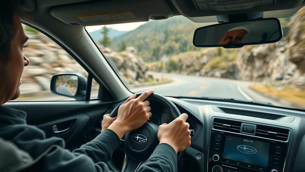 New Subaru driving through winding road, testing performance in various conditions - 10 questions smart buyers ask before test driving a subaru