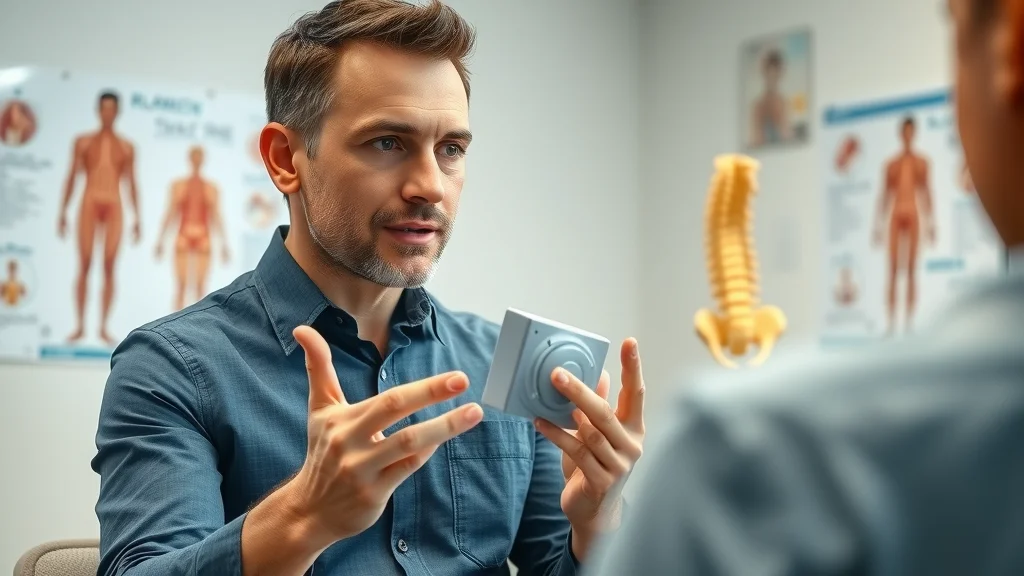 Chiropractor in Sacramento CA explaining spinal alignment using a model, emphasizing chiropractic care and the science behind chiropractic adjustments.