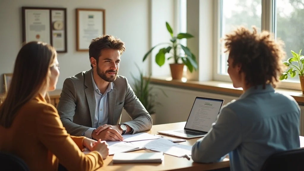 Tax professional helping clients: Office meeting with clients reviewing tax documents and planning personalized tax filing strategies