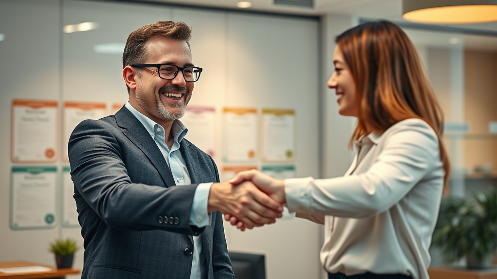 Business owner shaking hands with trusted loan consultant after successful cash advance consolidation