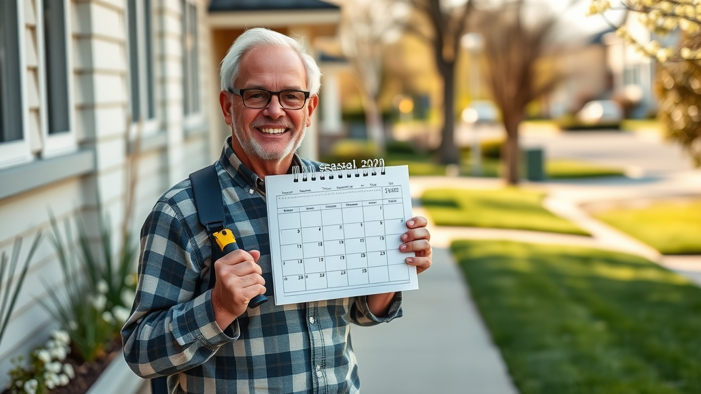 organized homeowner using a calendar and gutter cleaner tool to plan gutter cleaning tips
