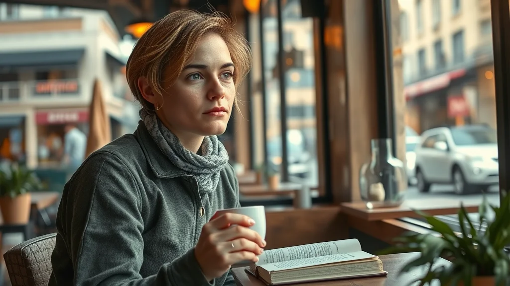 Traveler reading German book to learn German for daily life and travel in a cozy café