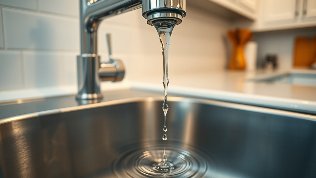 plumbing in orlando florida - leaky faucet dripping into a kitchen sink.