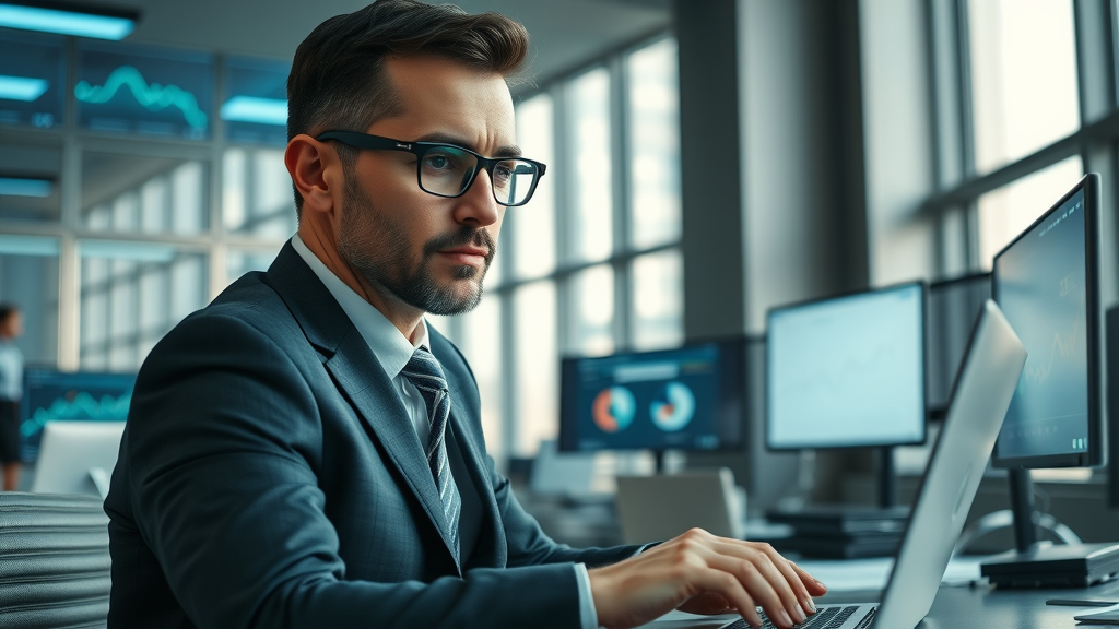 small business internet marketing owner working on laptop with analytics in office