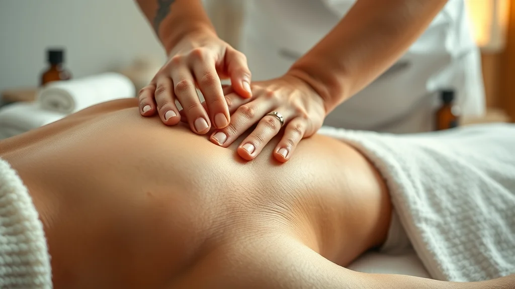Deep tissue massage technique in Sacramento: therapist's hands applying focused pressure, showing muscle relief for back pain