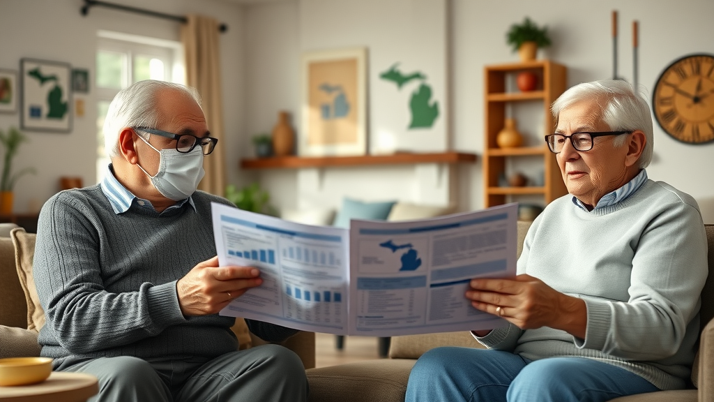 elderly individuals reviewing budget plans in Michigan retirement planning