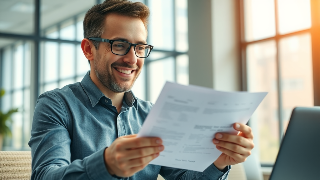 Hopeful business owner reviewing and signing merchant cash advance consolidation documents