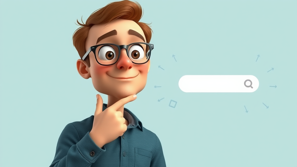Curious entrepreneur learning keyword research for small business by pointing to a search bar graphic