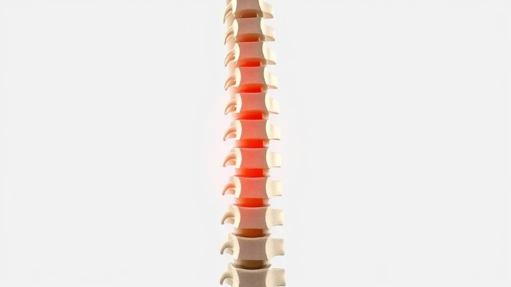 Minimalist, anatomical medical illustration of the spine with highlighted regions indicating grade 1 subluxation — Neutral, informative, styled as Photorealistic set over a clean, white background with soft shading on vertebrae, featuring faint color overlays to indicate pain, rendered with high anatomical accuracy, fine detail textures, realistic gradients, emphasized with balanced neutral colors and subtle red/yellow accents, under soft clinical lighting, captured as if shot with a medical illustration camera.