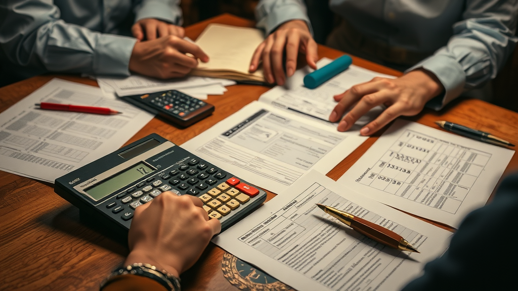 Documents and calculator depicting business loan payment structure
