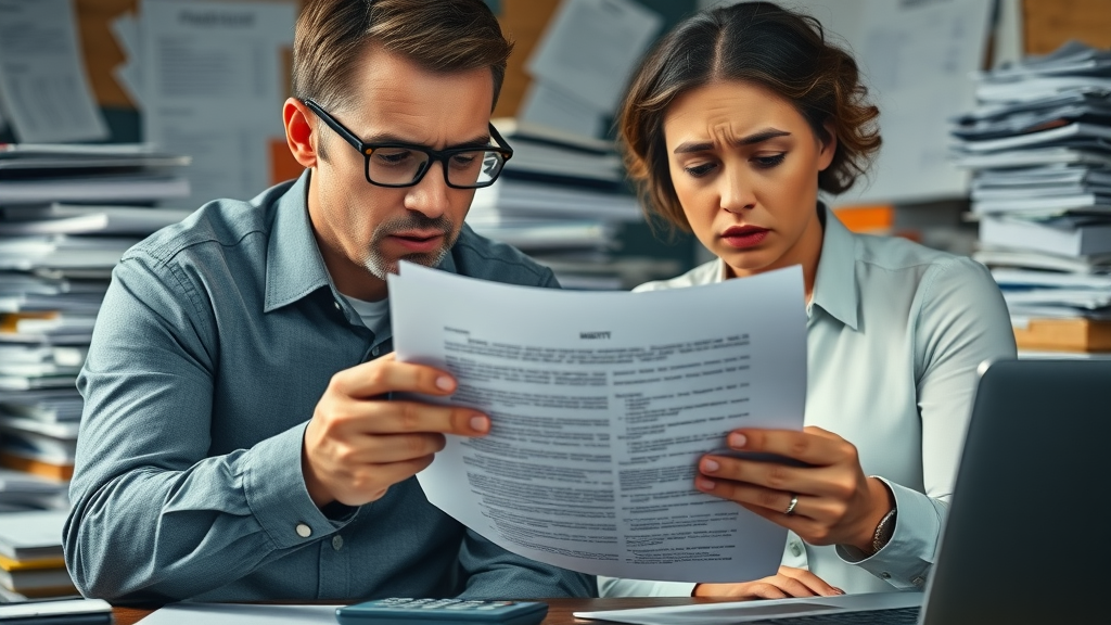 financial consultant and client reviewing crane finance contract highlighting hidden fees