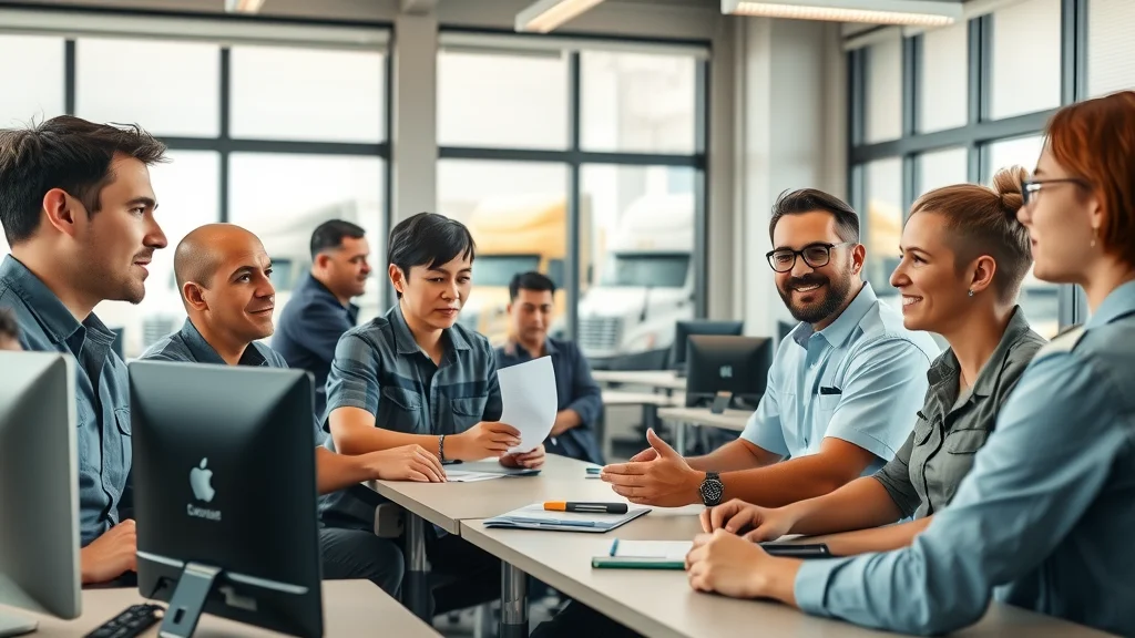 Trucking company team in a training session learning new management software features