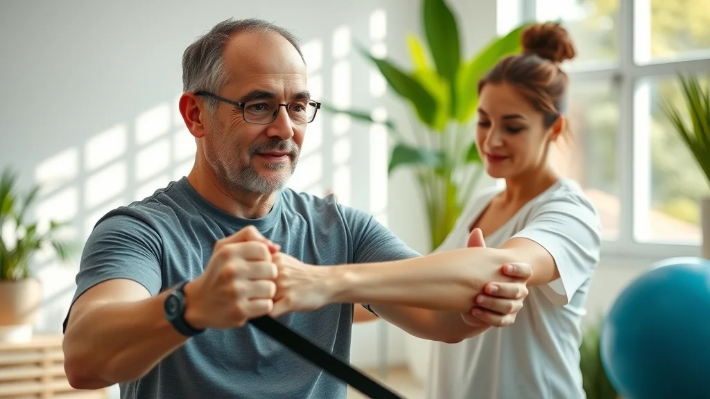 Sacramento CA motor vehicle accident rehabilitation session, patient receiving guided exercise and chiropractic therapy, sunny modern rehab room, recovery from auto accident - motor vehicle, vehicle accident, chiropractic care, patient rehabilitation