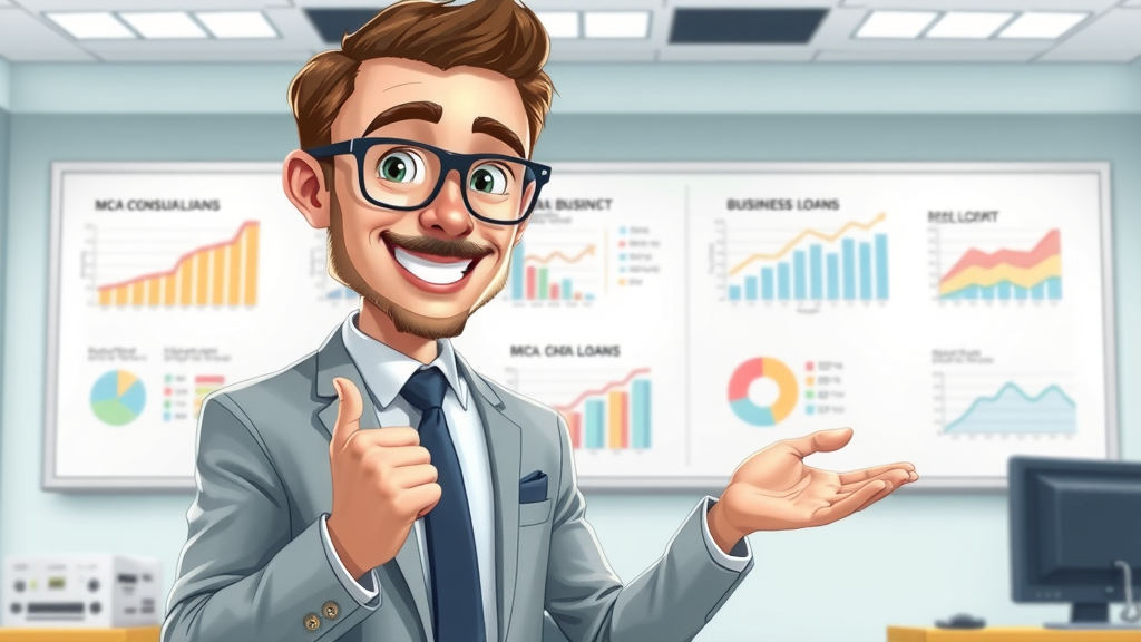 Financial consultant explaining advance consolidation vs. traditional business loan using charts