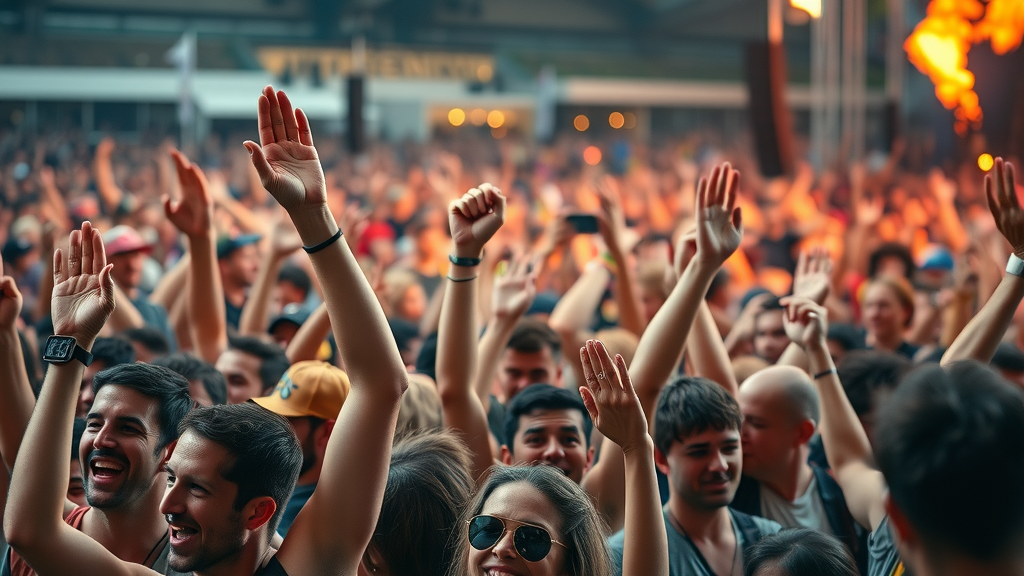 Energetic crowd enjoying a music festival during the Michigan spring