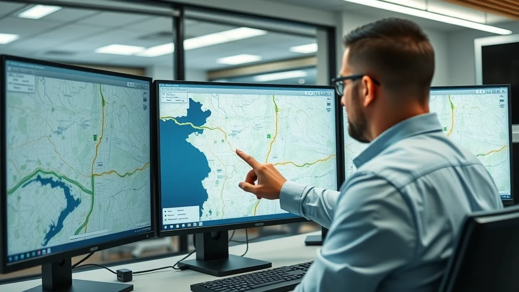 Visualization of historical route monitoring for real-time vehicle tracking and driver behavior insights — person pointing at digital fleet map