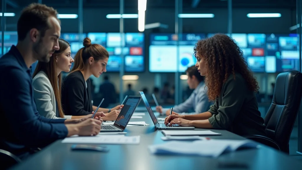 Modern newsroom—diverse journalists working on headlines, cool-toned glass-walled office, high-clarity modern press freedom