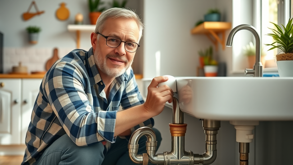 confident homeowner inspecting plumbing