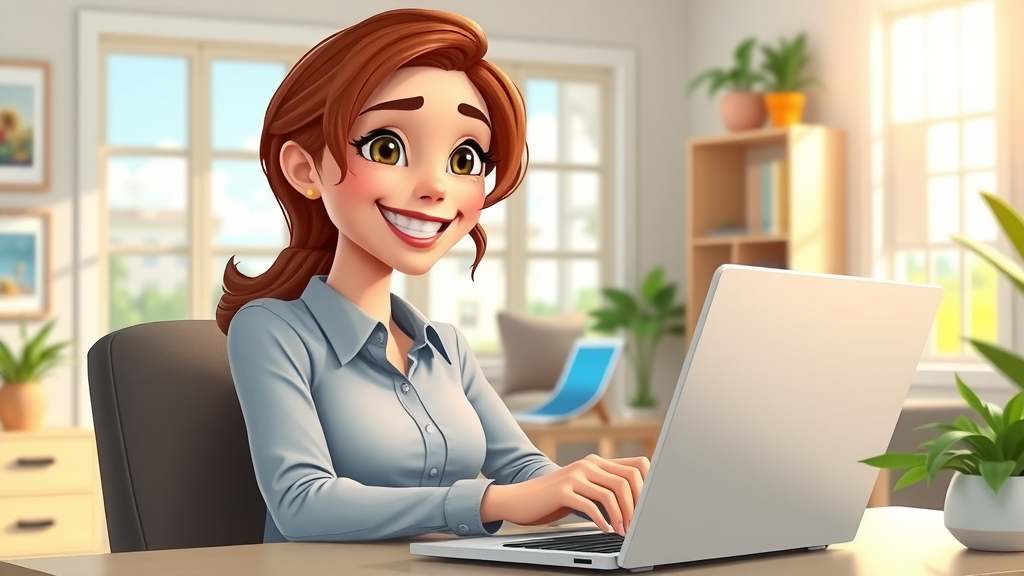 Young woman using laptop for Florida online traffic school, digital learning platforms, Florida scene