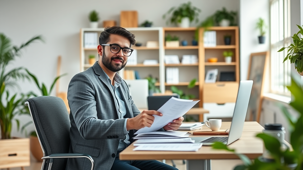 Budget office setup with high-quality used desk and vibrant modern interior