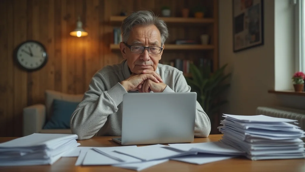 DIY tax return stress: Taxpayer surrounded by paperwork and laptop, stressed about time commitment during tax prep process