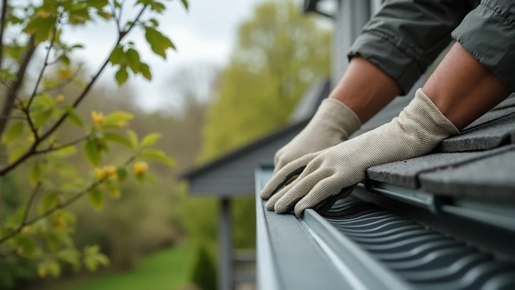 Hands inspecting a metal gutter guard for maintenance and debris, emphasizing the importance of regular checks even with gutter guards installed Hands inspecting a metal gutter guard for maintenance and debris, emphasizing the importance of regular checks even with gutter guards installed