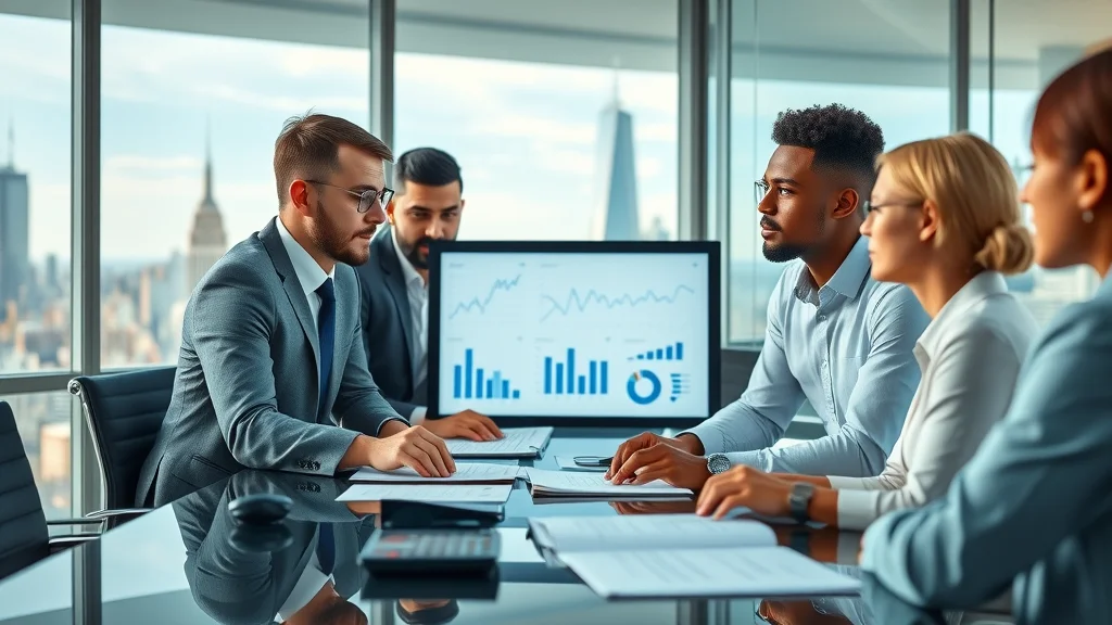 cpa firm: A diverse group of accountants collaborating in a sleek conference room, reviewing financial data for accuracy and financial reporting.