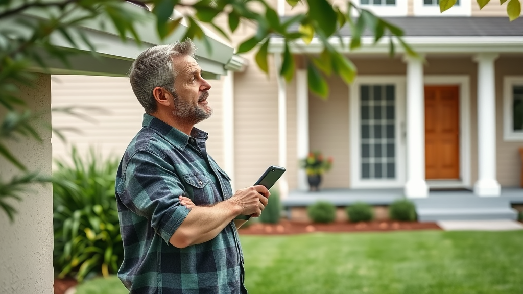 rain gutter installation homeowner inspection modern house