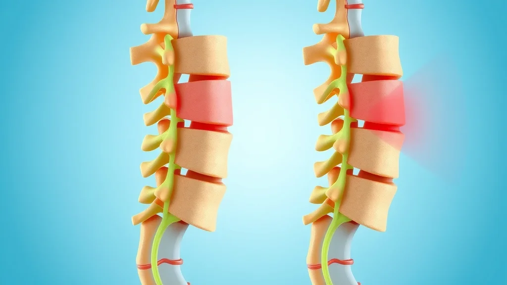 Side-by-side illustration of healthy versus compromised spinal nerve anatomy showing disc herniation compressing nerves as visualized on the chart of nerves from spine.