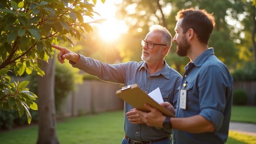 Homeowner consulting with licensed arborist in Shreveport—tree removal Shreveport, tree service, certified expert, vibrant yard, northwest Louisiana
