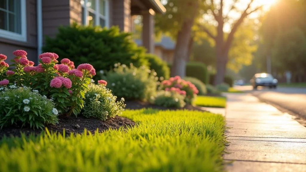 Beautiful curb appeal with clean gutters and healthy landscape, demonstrating the positive impact of gutter guards on property aesthetics and value Beautiful curb appeal with clean gutters and healthy landscape, demonstrating the positive impact of gutter guards on property aesthetics and value