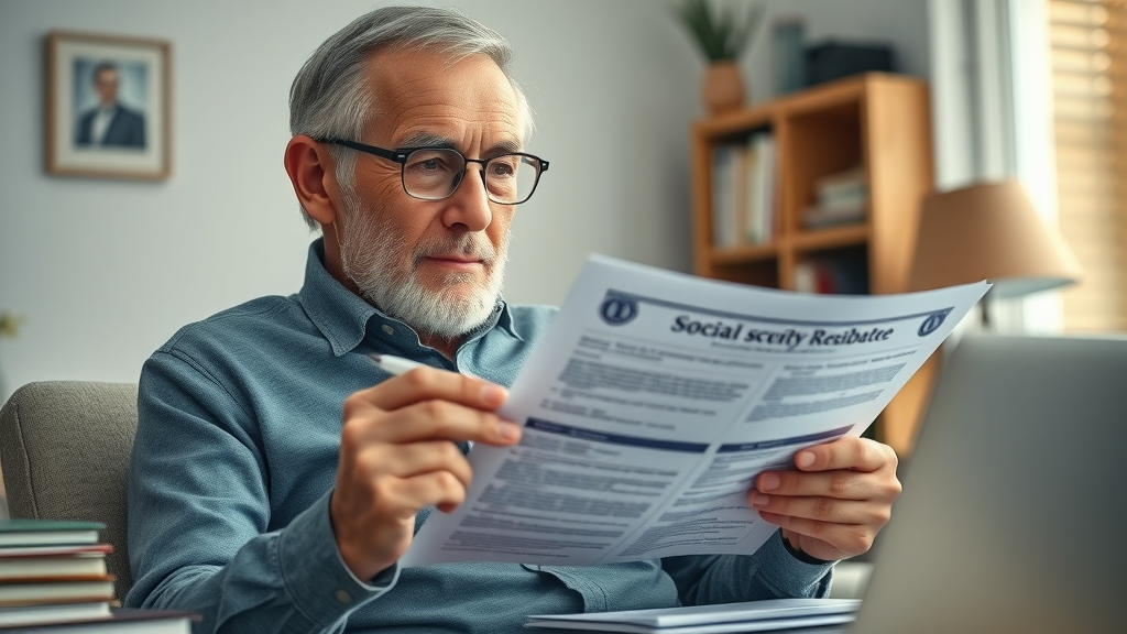 confident senior reviewing social security documents for supplementing social security with skills you already have, home office