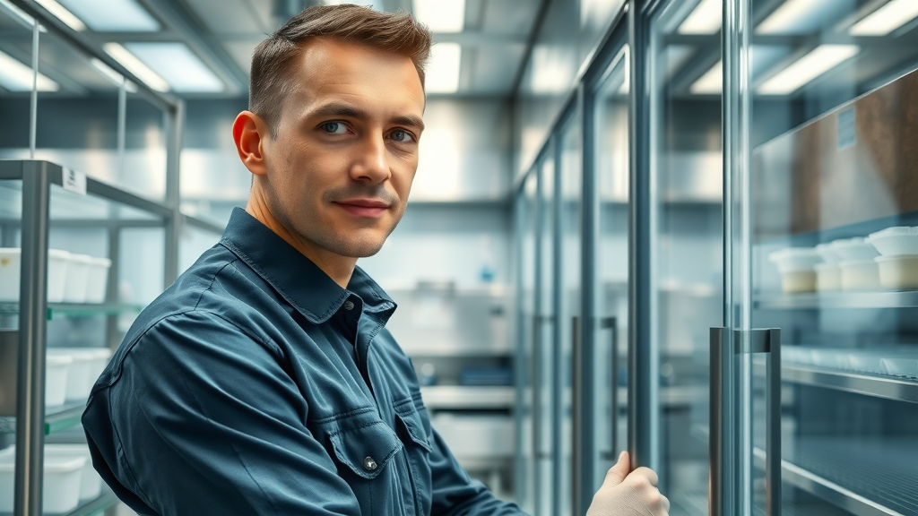 Professional technician fixing walk-in cooler, commercial refrigeration service Charlottesville VA