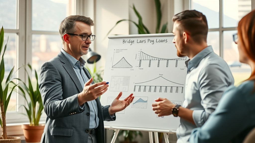 Professional explanation of bridge loans, clear financial advisor and client interaction, bridge loan education