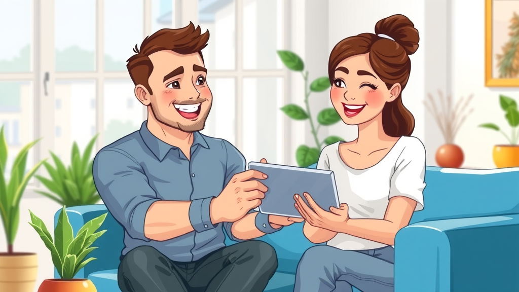 family discussing gutter cleaning tips in a bright living room