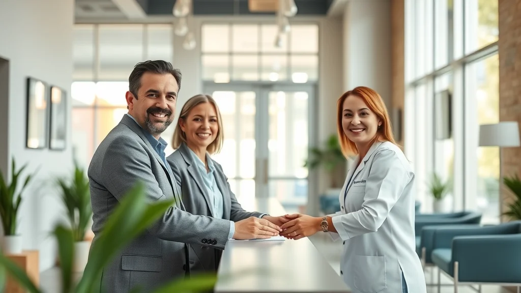 Welcoming Sacramento chiropractor office reception with inviting smiles and patients checking in at a well-lit modern clinic in Sacramento CA with natural sunlight, greenery, and sleek furniture