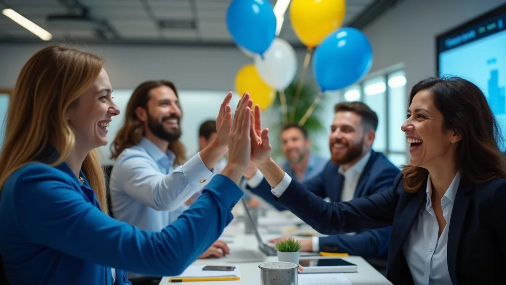 Team of accountants celebrating ROI milestones – return on investment for accountants