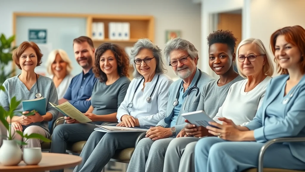 Diverse group of patients of different ages and backgrounds waiting comfortably in a bright clinic lounge, demonstrating the universal appeal of Saturday chiropractic care.