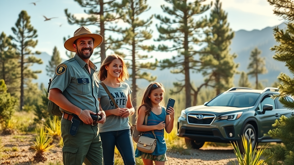 subaru supports national park foundation with family and ranger in park