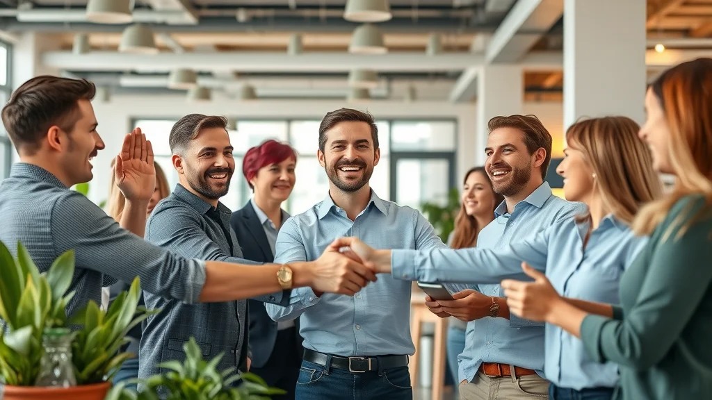 Successful small business owner and team celebrating growth after delegating financial responsibilities and implementing strong financial systems.