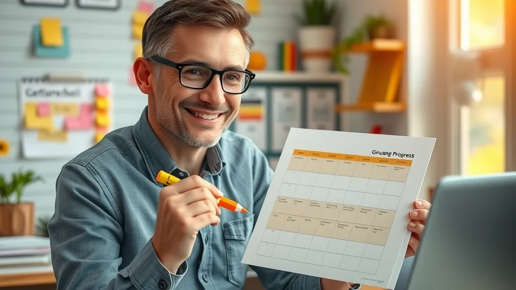 Adult language learner tracking progress in becoming fluent in German with a language progress chart