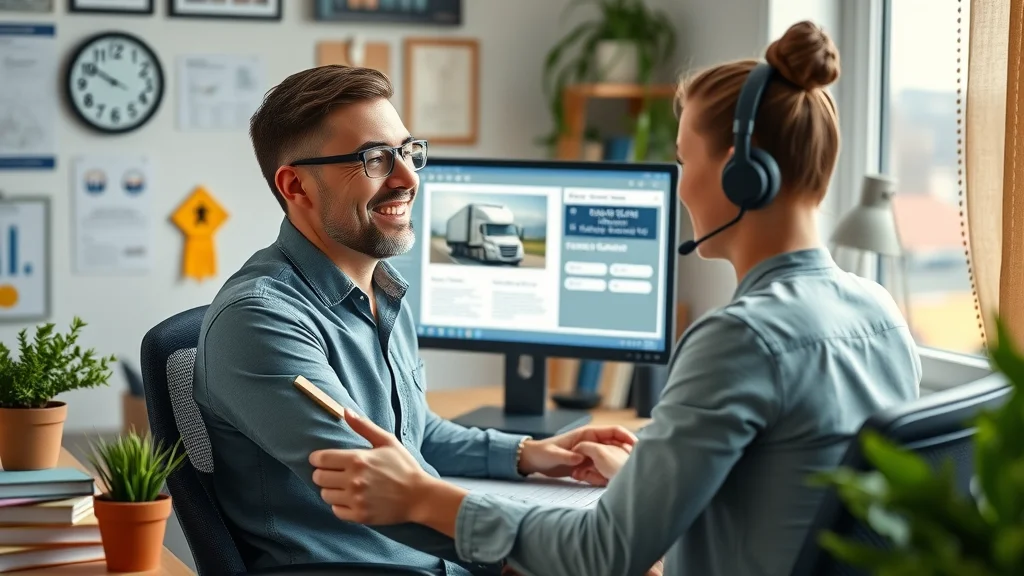 Aspiring dispatcher learning dispatch programs for trucking at a digital training workstation at home